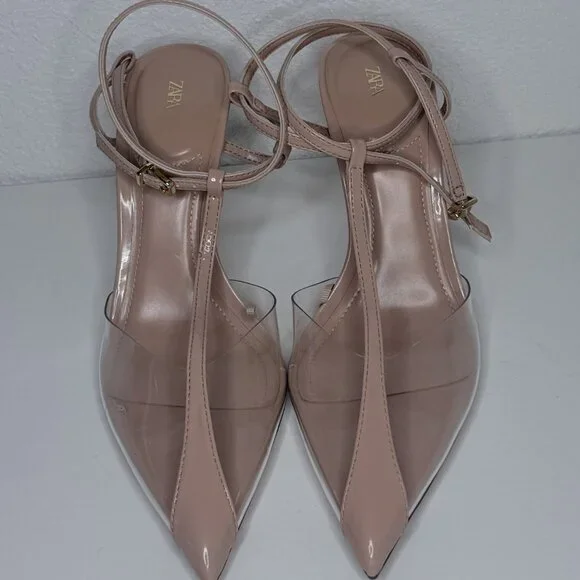 Zara Transparent Slingback Heels Nude Pointed Toe - Picture 2 of 4